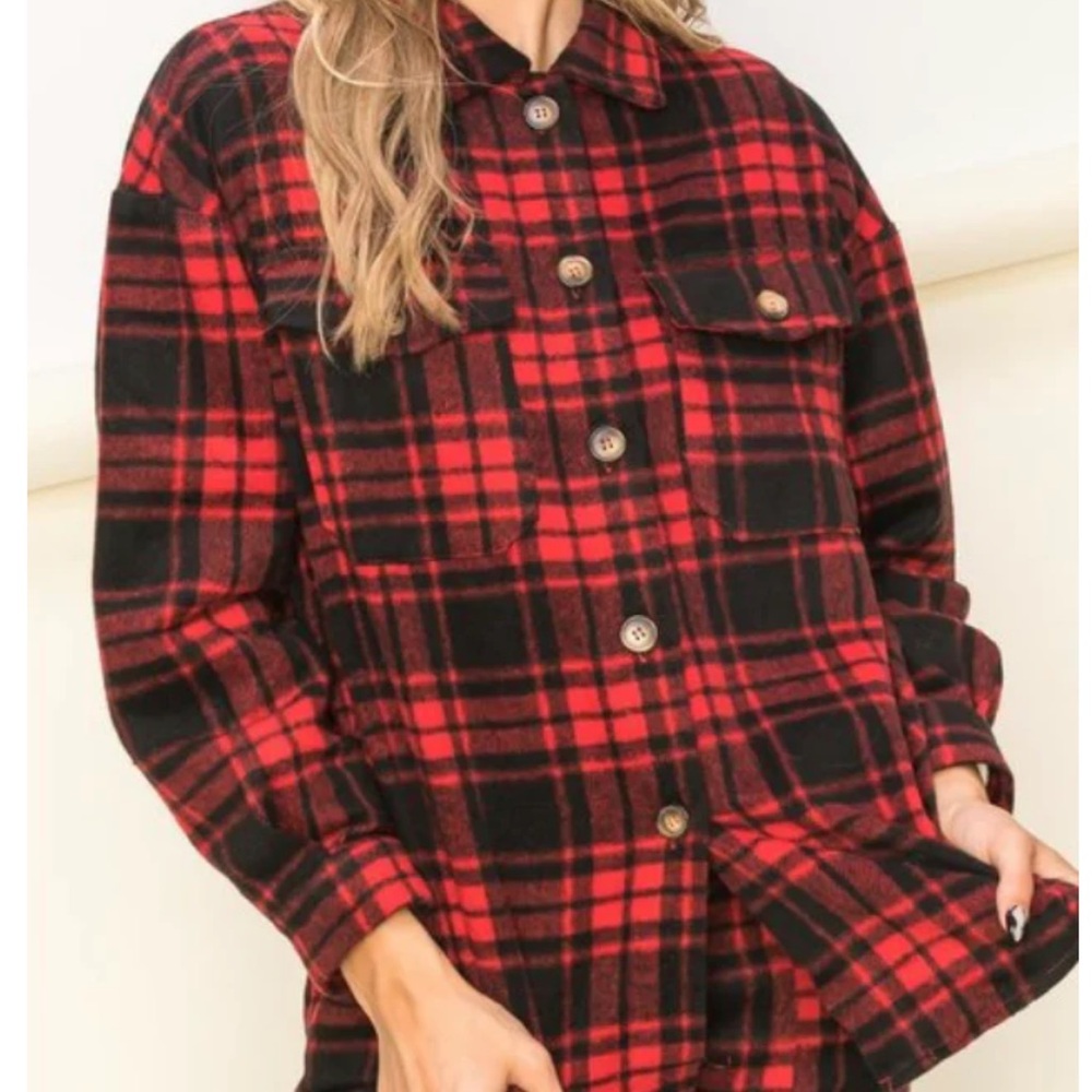 HYFVE Red/Black Traditional Plaid Shacket - Small